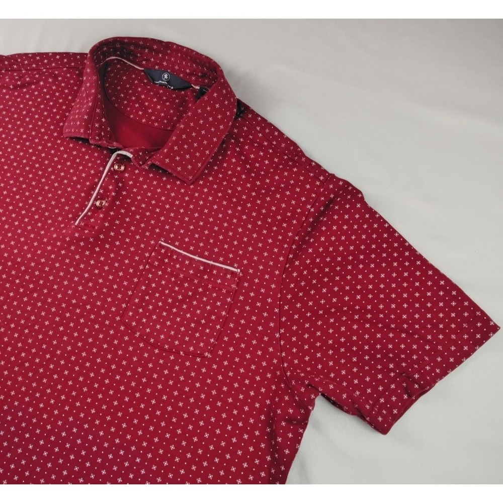 Hart Schaffner Marx Mens XL Polo Shirt Patterned Dark Red Cotton S/S Shapes EUC